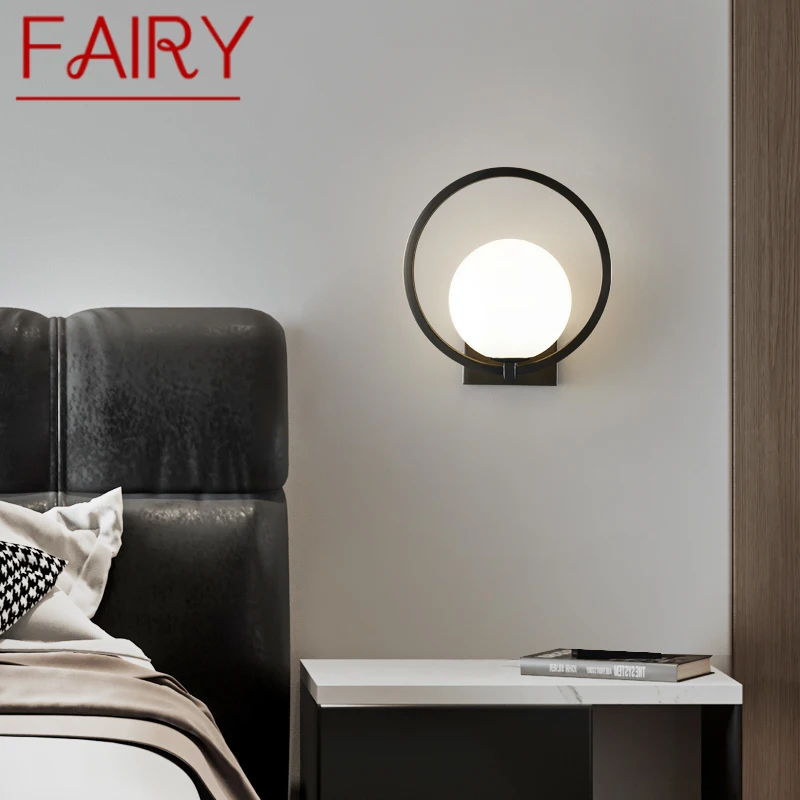 

FAIRY Modern Black Brass Wall Lamp LED Vintage Creative Sconce Light for Home Bed Living Room Decor