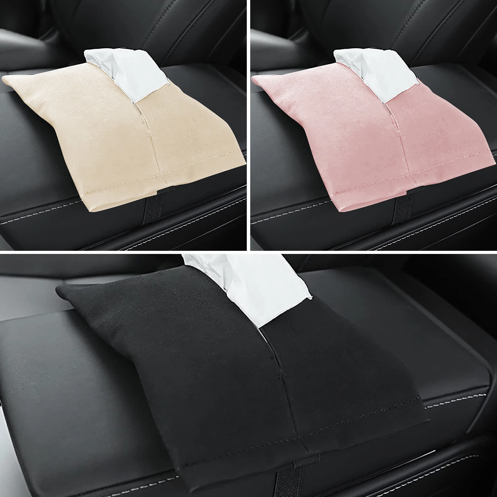 

Car Tissue Holder Tissue Dispenser For Car Eco-Friendly Easy Access Tissue Box Holder For Cars Vehicle (Black Khaki Pink)