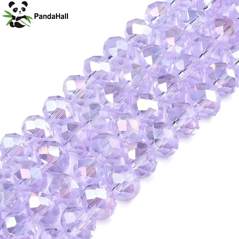 Фото Бусины PandaHall, 20 нитей, стеклянные, разноцветные, с AB-покрытием, граненые, 8x6 мм, для изготовления ювелирных изделий своими руками №1
