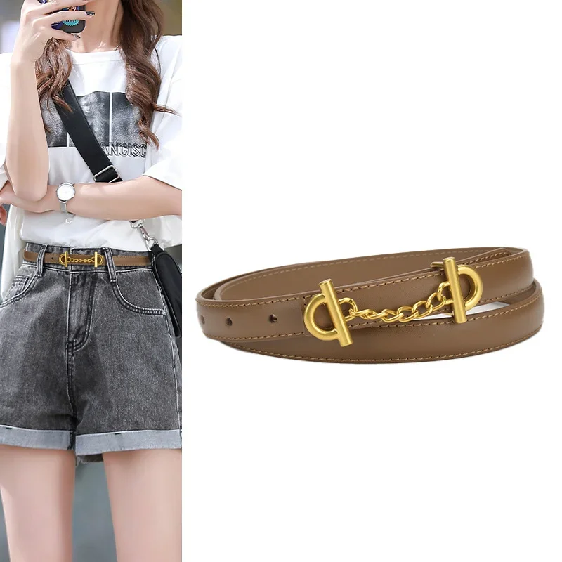 Женский маленький ремень из высококачественной натуральной кожи Многоцветный