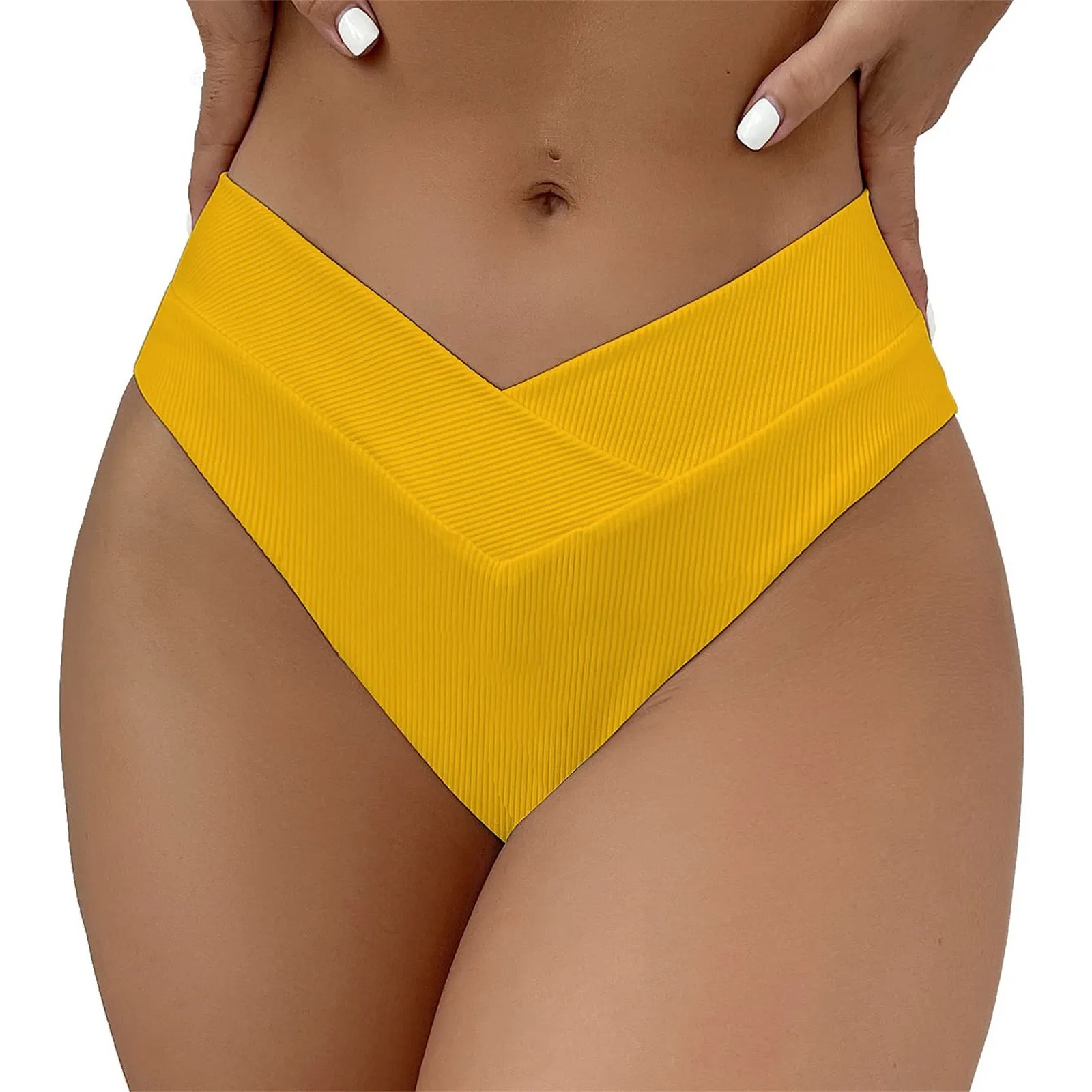 

High Waist Bikinis Bottoms For Women Swimwear Solid Color Thong Swimsuit