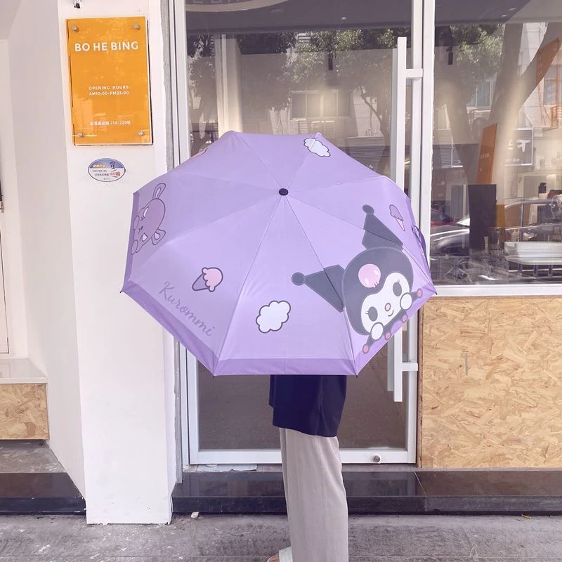 

Sanrio Kawaii Hello Kitty Umbrella Anime Kuromi Summer Three-fold Sunscreen Umbrella Girls Sunny and Rainy Umbrella Cute Gift