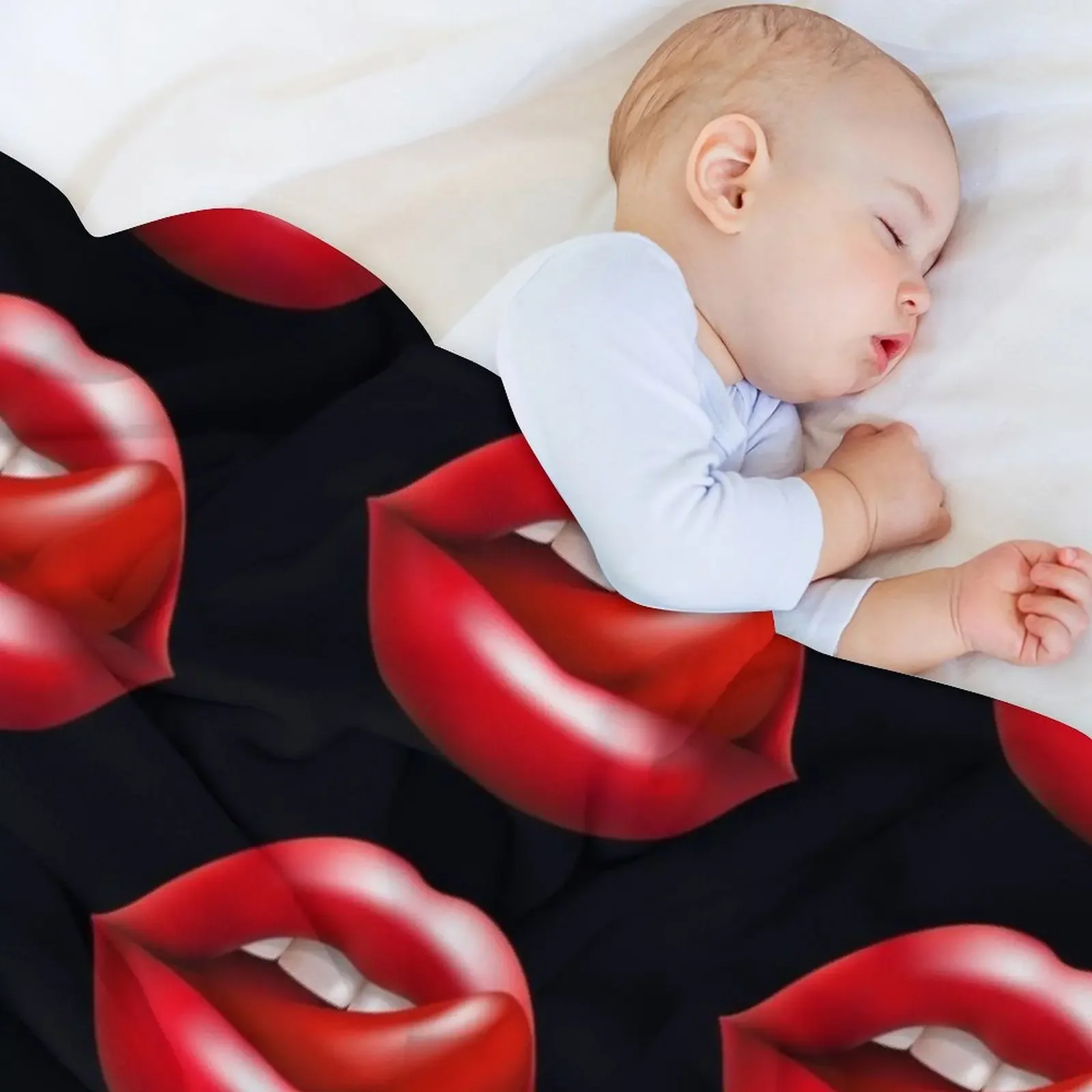 Одеяло с красными губами и языком многофункциональное детское декоративное