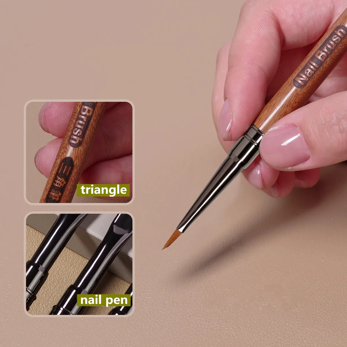 Деревянная Кисть Для Ногтей С Круглой Ручкой И Лепестковым Треугольным