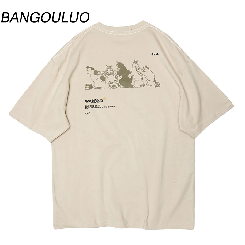 

"Queue" Cat Graphic Oversized Tee Japanese Harajuku Retro Summer Short Sleeve Top Streetwear Hip Hop Casual Cotton