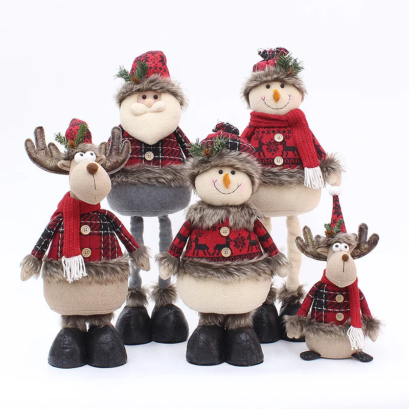 

2023Christmas Decoration New Long Fluff Retractable Standing Santa Claus Snowman Doll Ornaments New Year Toys Kids Festival Gift