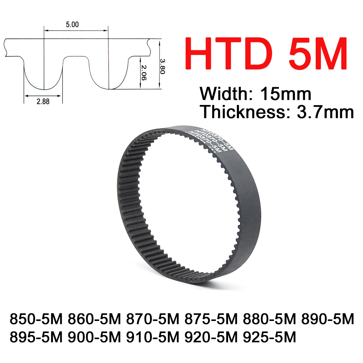 

1Pc Width 15mm 5M Rubber Arc Tooth Timing Belt Pitch Length 850 860 870 875 880 890 895 900 910 920 925mm Synchronous Belt