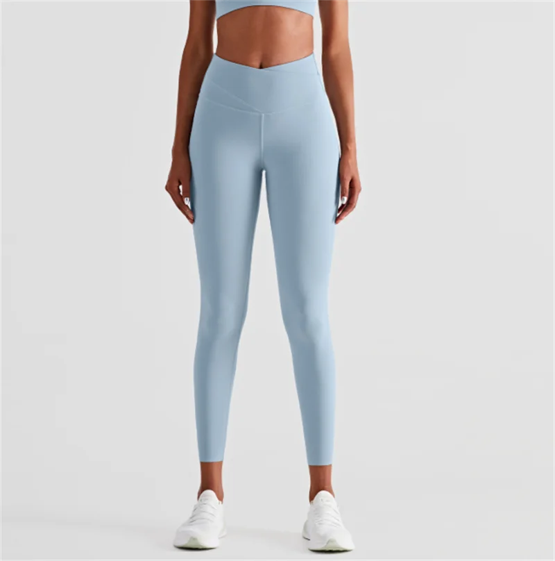 

High Impact Shock Sexy Sports Cross Waist Double Layer Tummy Control Tight Pants Nake Feeling Breathable Running Leggings