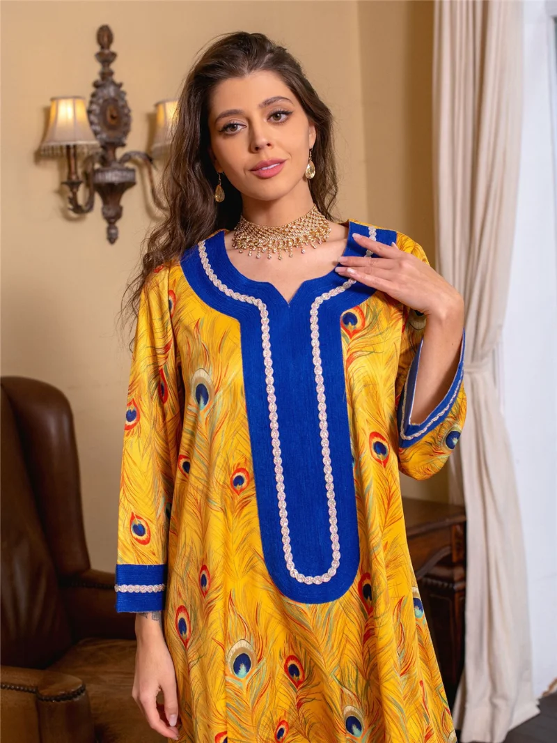 Muslim Fashion Hijab Dress Ramadan Abayas For Women Dubai Turkey Moroccan Caftan Islamic Clothing Flowers Print Boho Boubou