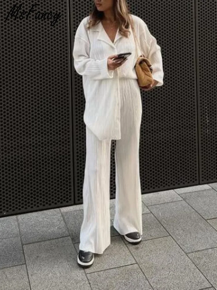 Комплект брюк Msfancy из белой плиссированной ткани Женская мода 2022 Повседневная