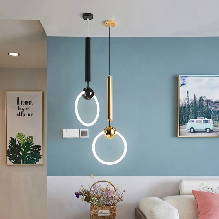 

IWP Nordic Round Copper Chandelier Indoor Living Room Background Decor Led Pendant Lamp Bar Dining Room Bedroom Hanging Light