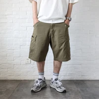 american amekaji safari style cotton shorts mens japanese summer multi pocket military style loose green pants