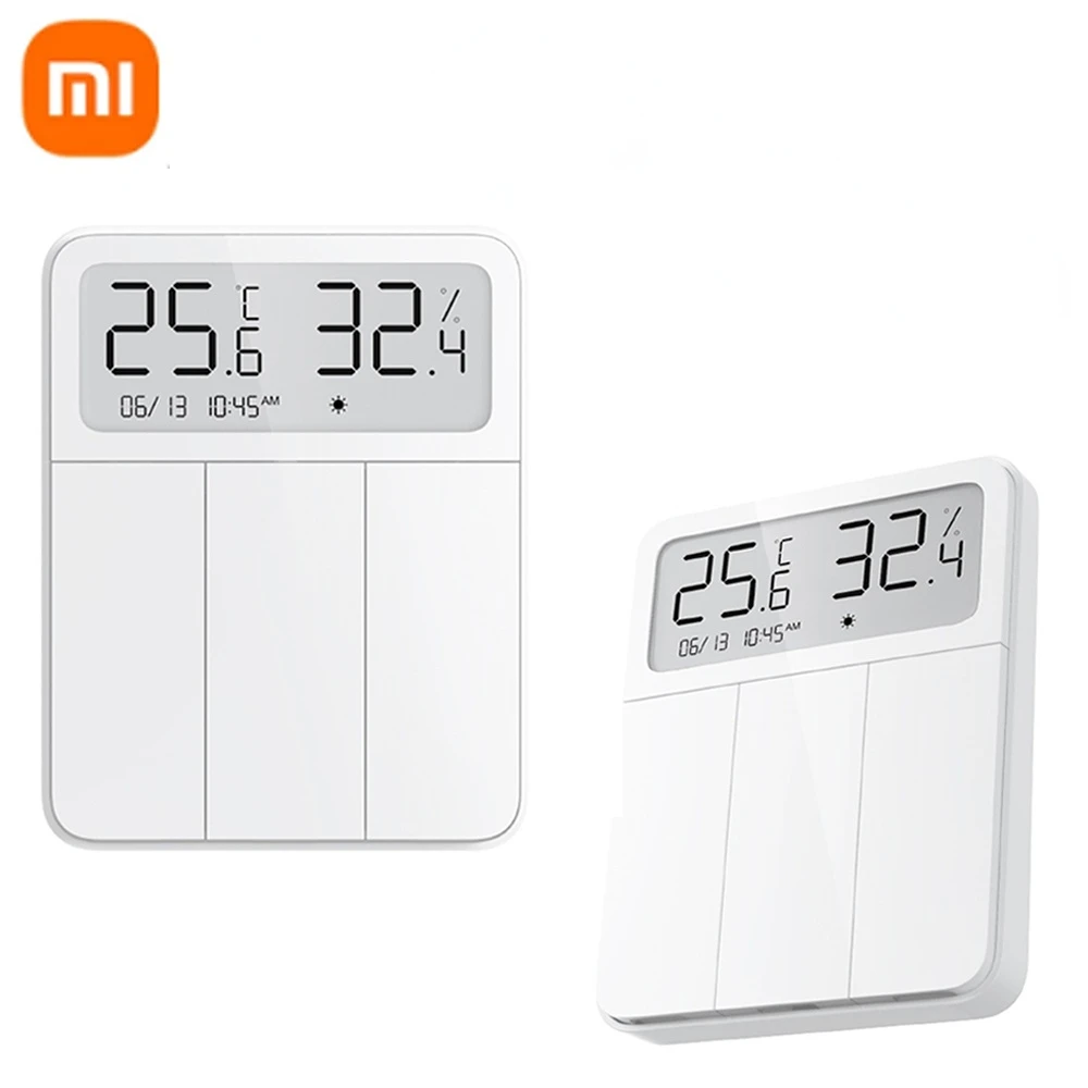 

Умный настенный выключатель Xiaomi Mijia, Беспроводной Выключатель с дистанционным управлением, 3 клавишами, ЖК-дисплеем, отображением температуры и влажности