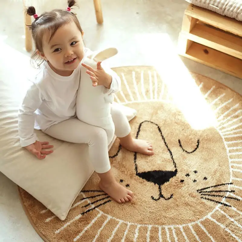 

60*60cm Cartoon Animal Baby Mat Thickened Floor Mat Cute Game Mat Baby Play Mat Round Cashmere Imitation Carpet