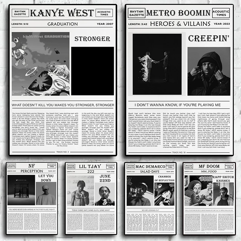 

Hip Hop Rapper Kanye West Poster Pop Aesthetic Newspaper Music Art Home Wall Decor For Living Room Canvas Painting Print Picture