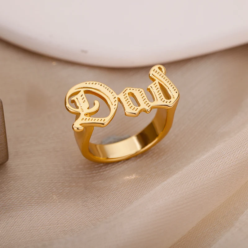 Engraved Dad Mom Rings for Women Goth Old English Font Gold Color Ring Stainless Steel Aesthetic Party Jewelry anillos