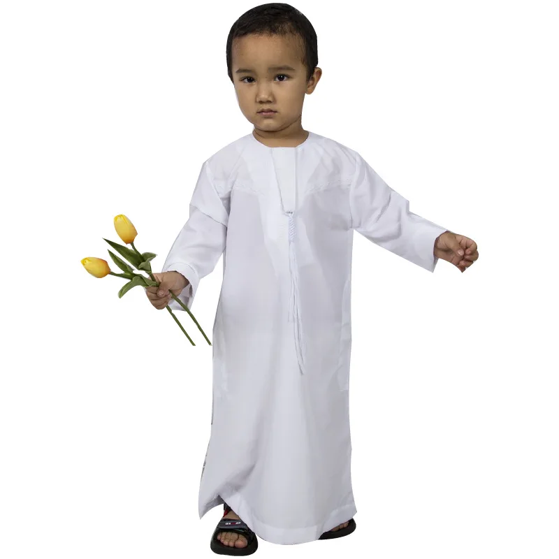 Kids Muslim Clothing Islamic Abaya Dubai Kaftan Muslim Jubba Thobe Eid Mubarak Prayer Toddler 3-10 Years Old Boys Robes 85-160Cm