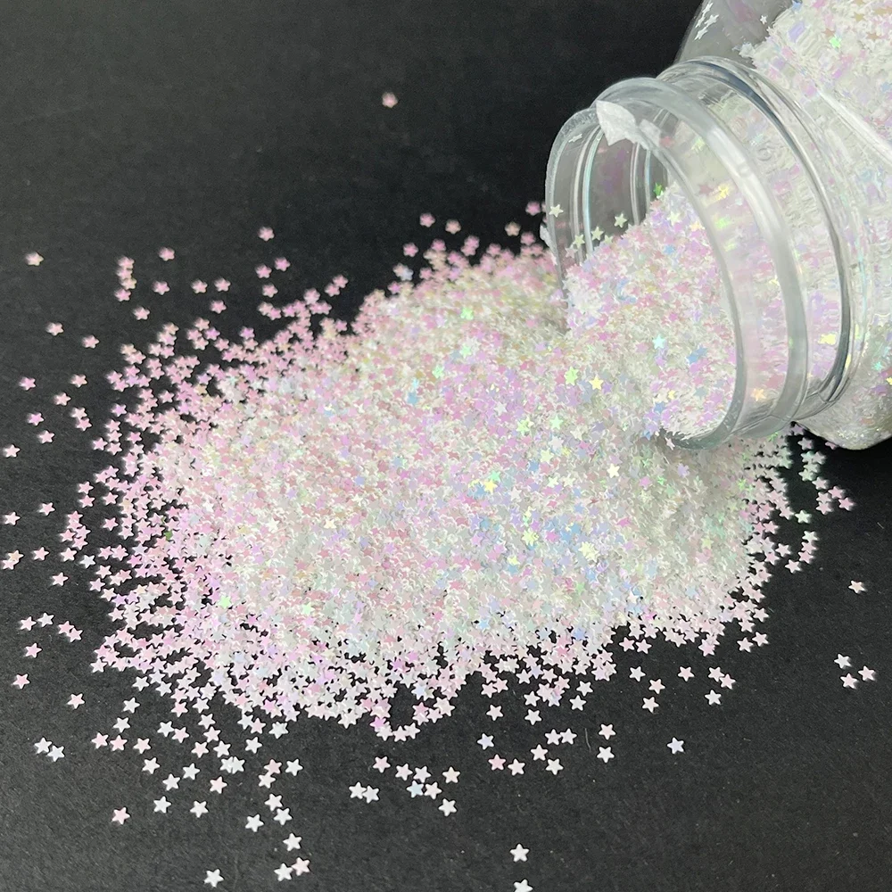 

10g/Bag 1mm Opal White Rainbow Star Nails Glitter Sequins Sparkly Laser Gold Silver Flakes For DIY Nails Art Decoration