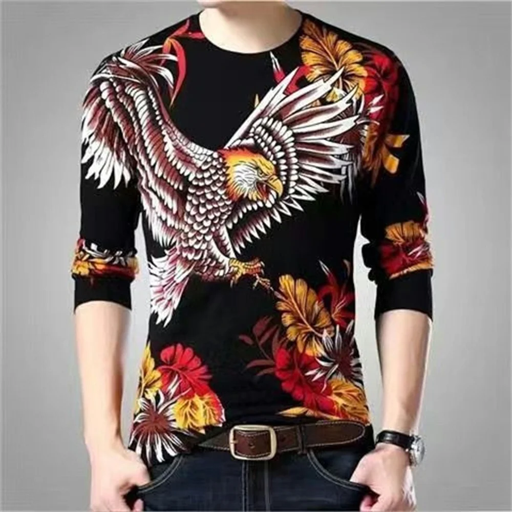 

Men T-Shirt Slim Long Sleeve Tees Tops Anime 3D Print Eagle Animal Autumn Summer Casual Men's Tshirts O-Neck Pullover Fashion