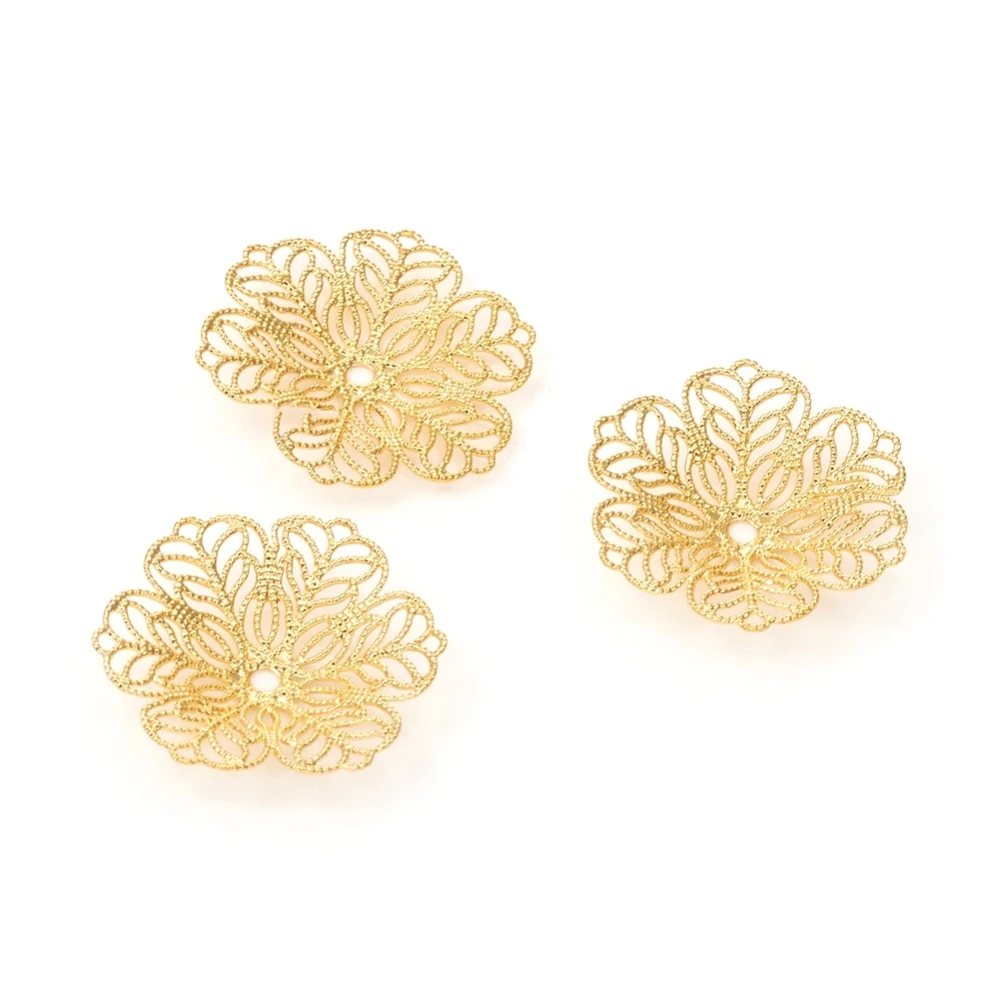 

6-Petal Brass Fancy Bead Caps Long-Lasting Plated Flower 28x5mm Hole: 2mm
