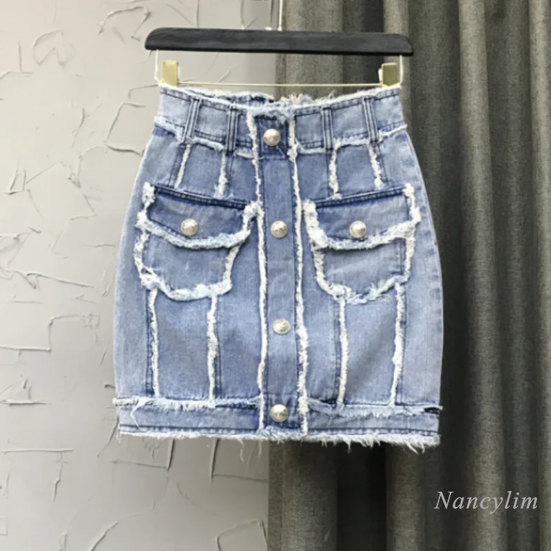 

Рваные джинсовые юбки для женщин, новинка весны-лета 2022, облегающие короткие юбки-футляр с высокой талией и бахромой в Корейском стиле