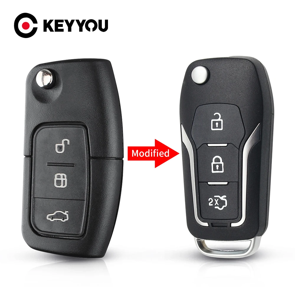

KEYYOU 10X для Ford Focus 2 3 Mondeo Fiesta C Max S Max Galaxy Fob 3 кнопочный модифицированный складной пульт дистанционного управления для автомобильного ключа чехол