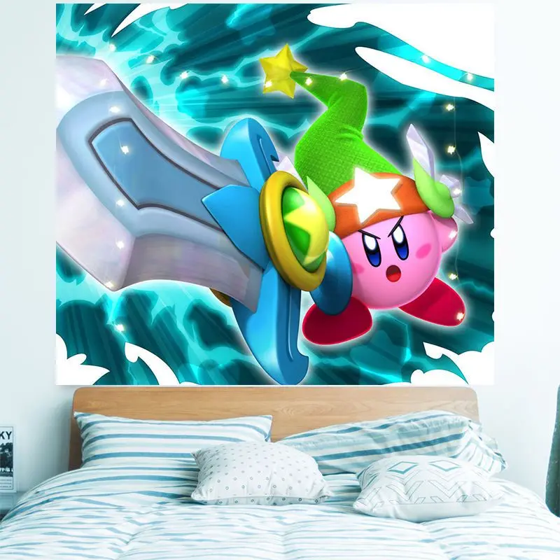 

150 см x 200 см звезда Kirby задний фон ткань со светодиодной лампой подвесная ткань мультфильм девушка спальня милое украшение настенное покрытие