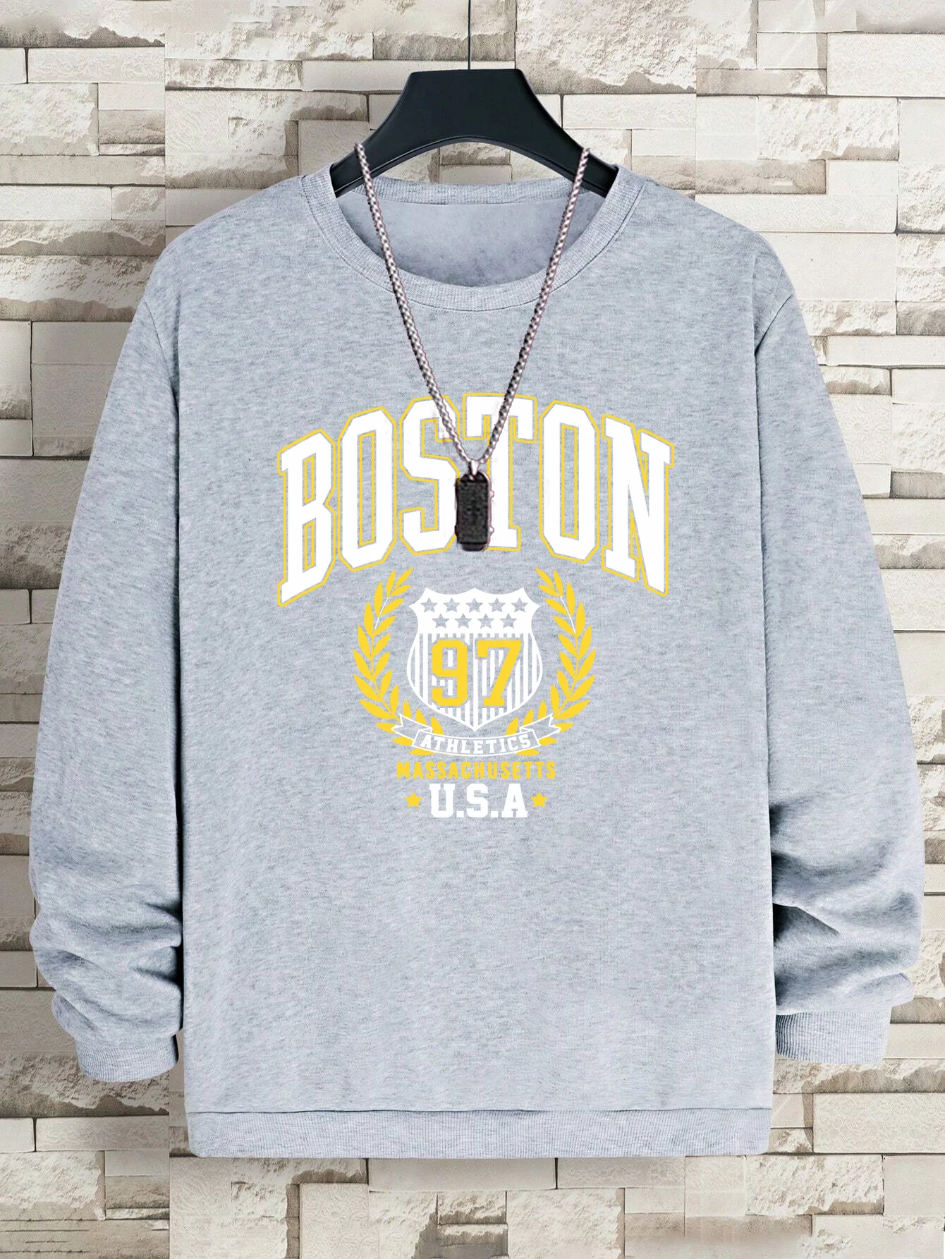 Boston City Letter Inha Sweatshirt For MenHarajuku Fit PulloverFashion Big Size Hoodies Autumn Tops
