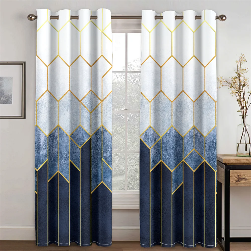 

Luxury Abstract Geometric Art Design Modern Free Shipping 2 Pieces Thin Drape Window Curtain for Living Room Bedroom Home Decor