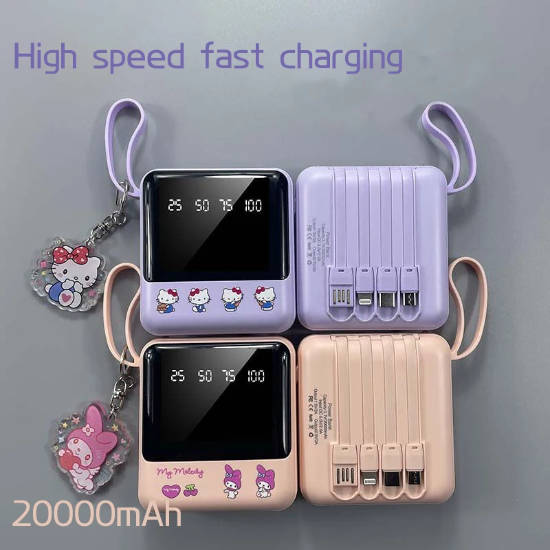 

Sanrio Hello Kitty My Melody Power Bank Battery Charger New Cute Creativity Own Line 20000mAh Fast Charge Portable for Dormitory