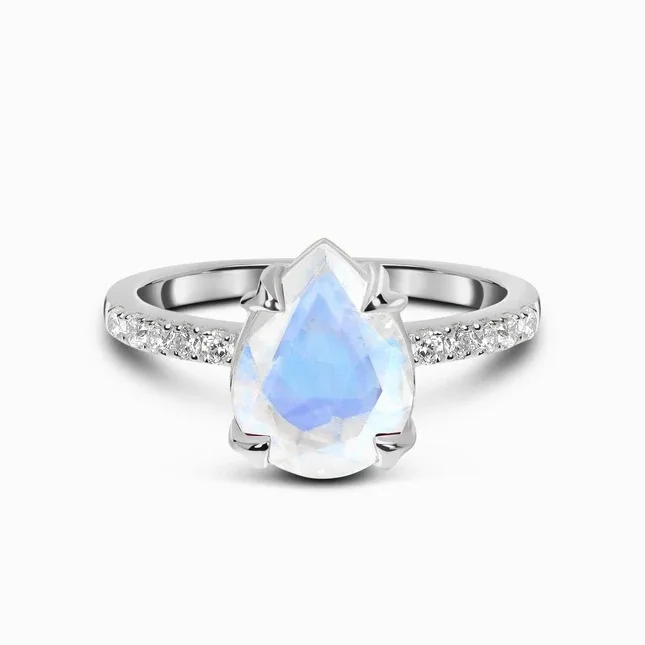 

S925 sterling silver water drop inlaid moonstone ring women's niche design simple and exquisite jewelry