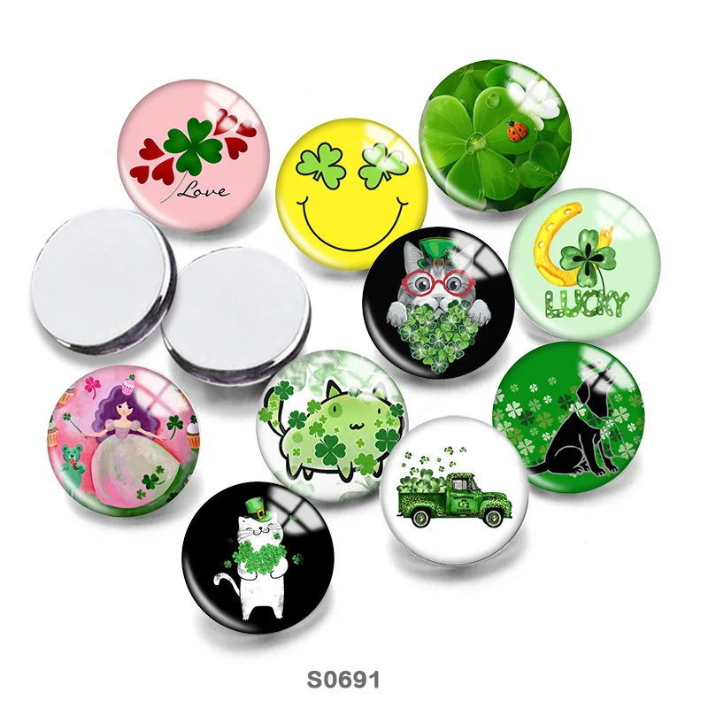 

Lucky Clover Mix 12mm//18mm/20mm/25mm Round photo glass cabochon demo flat back Making findings S0691