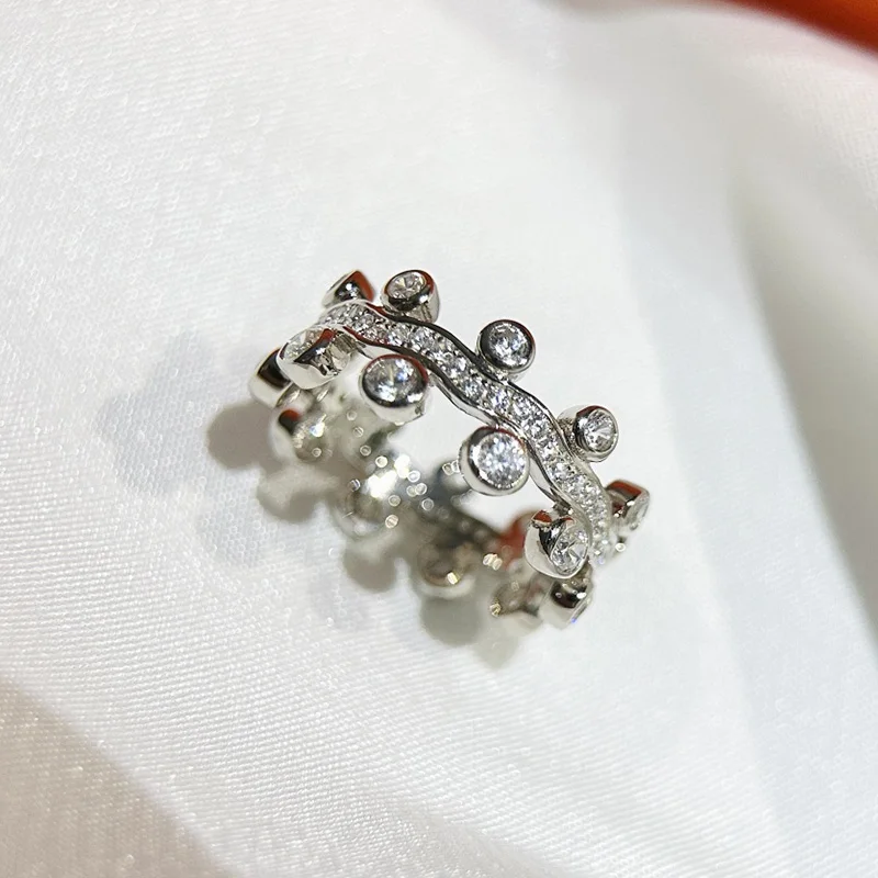 

High Quality 925 Sterling Silver AAA Zircon Flower Vine Style Ring For Women Fine Jewelry