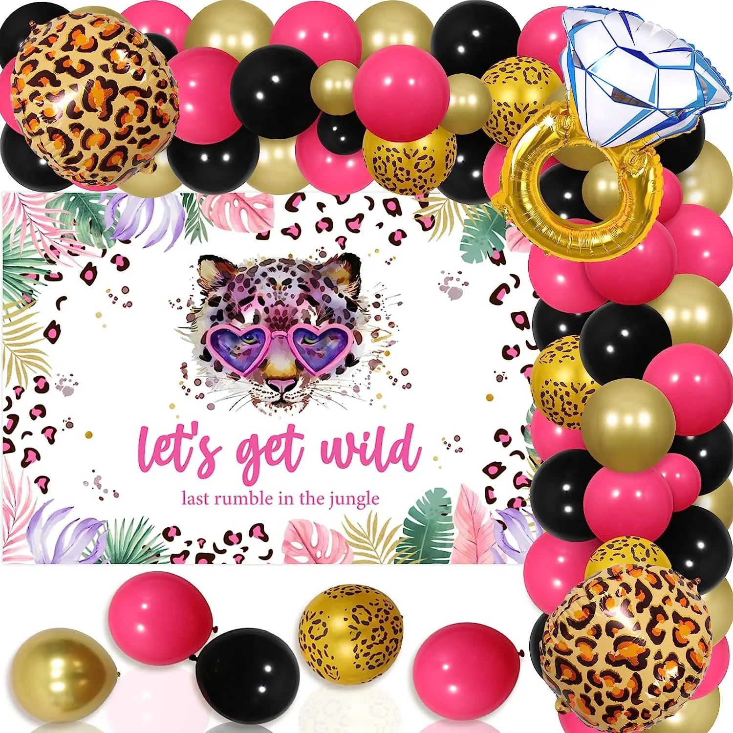 

Leopard Bachelorette Party Decorations Jungle Cheetah Balloon Garland Kit with Lets Get Wild Last Rumble In The Jungle Backdrop