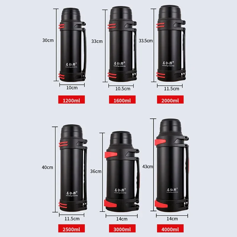

2023 1200-4000ML Large Thermos Bottle Vacuum Flasks Stainless Steel Insulated Water Thermal Cup With Strap 48 Hours Insalation