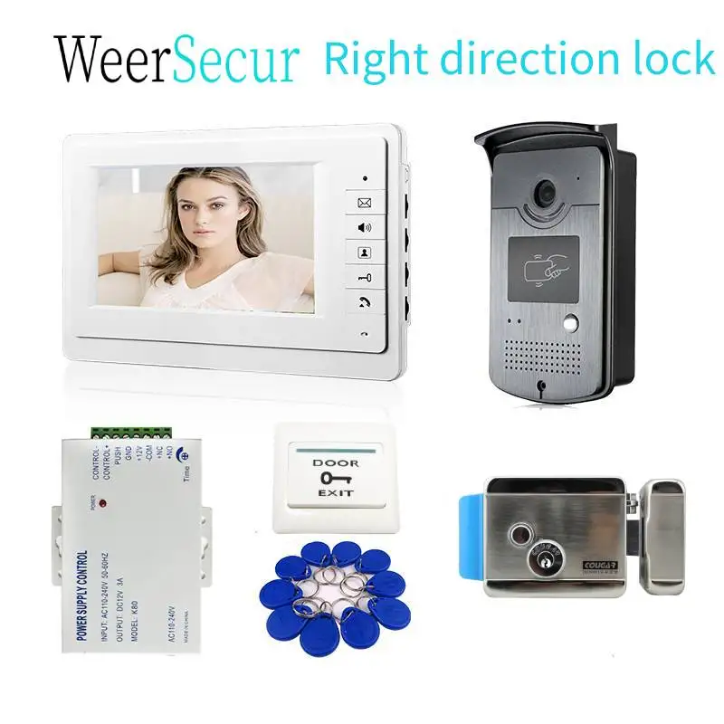 

Wired 7" Screen Video Door Phone Doorbell Intercom System White Monitor RFID Night Vision Camera Electric Control Lock Free Ship