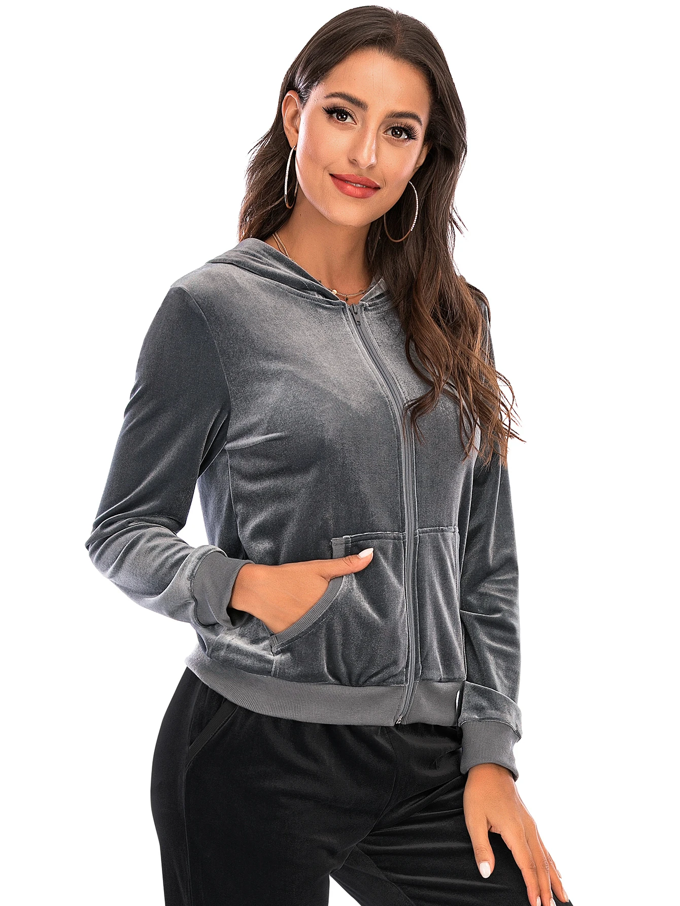 Aamikast женская толстовка однотонная с капюшоном на молнии оверсайз повседневный