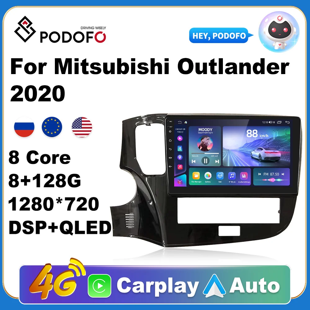 

Podofo автомобильный Android CarPlay Радио мультимедийный плеер для Mitsubishi Outlander 2020 2 Din Авторадио Видео AI Voice GPS Navi 4G WiFi