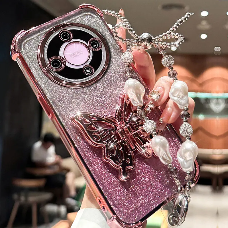 Роскошный противоударный чехол с жемчужной цепочкой для Honor Magic5 Lite 5G