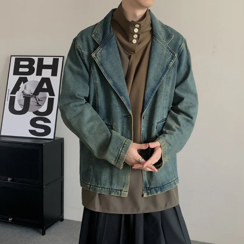 Новинка весна-осень от HKSH мужские винтажные джинсовые куртки с эффектом