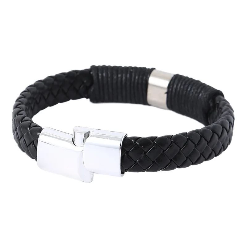 

Rope Woven Leather Bracelet for Men Alloy Magnetic Button PU Leather Bracelet Punk Simple Texture High Feeling Lovers Bracelet