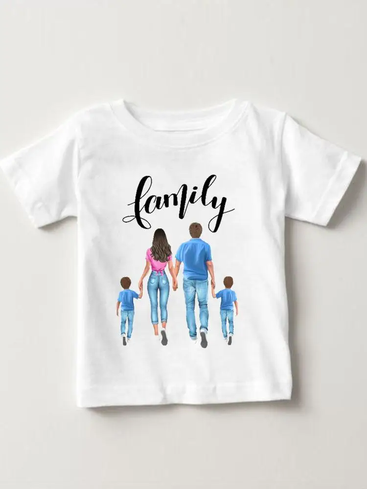

Printed Tees Tops O-neck Girls Boys Children Short Sleeve Clothes Sweet Family Love Summer Cartoon Kids Outfits T-shirts