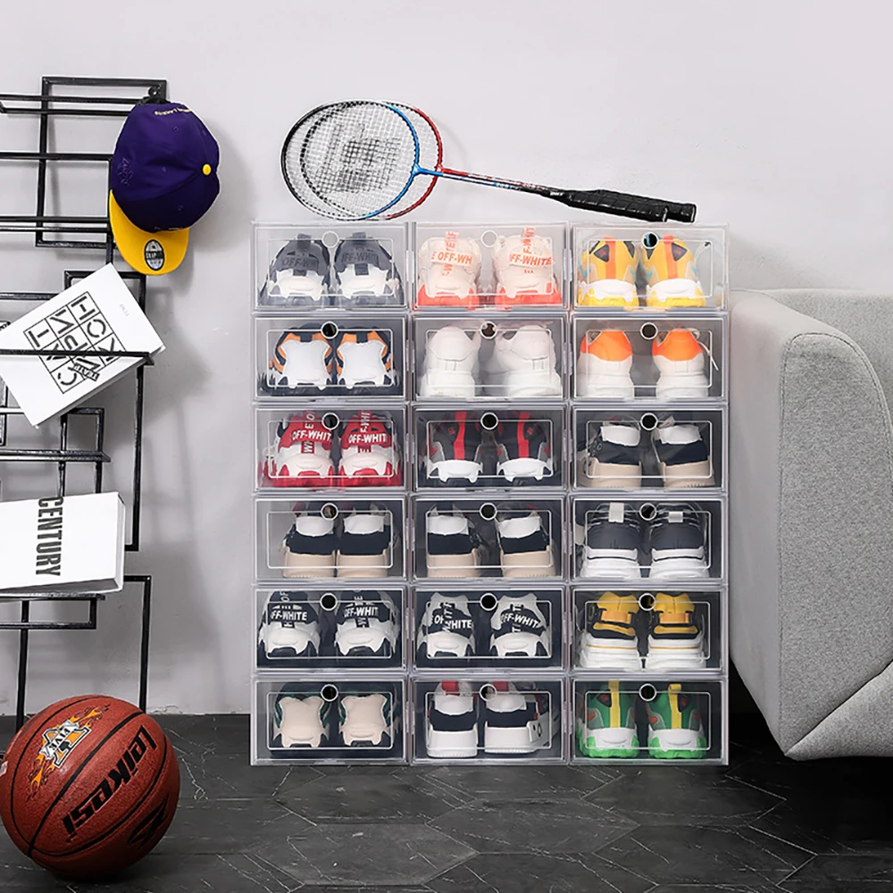 

6 Pack Transparent shoe box shoes organizers thickened foldable Dustproof storage box Stackable combined shoe cabinet Sale