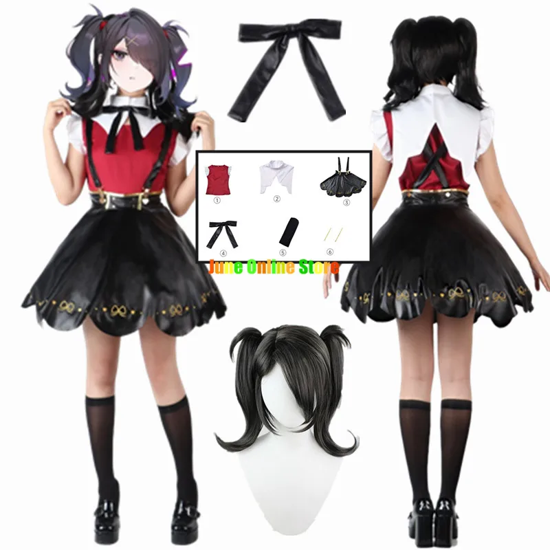 

Needy Girl Overdose Abyss Cosplay Costume Shoe Wig Anime Game Ame Abyssoning Angle Dokuro Chan Cosplay Black Leather Skirt Set