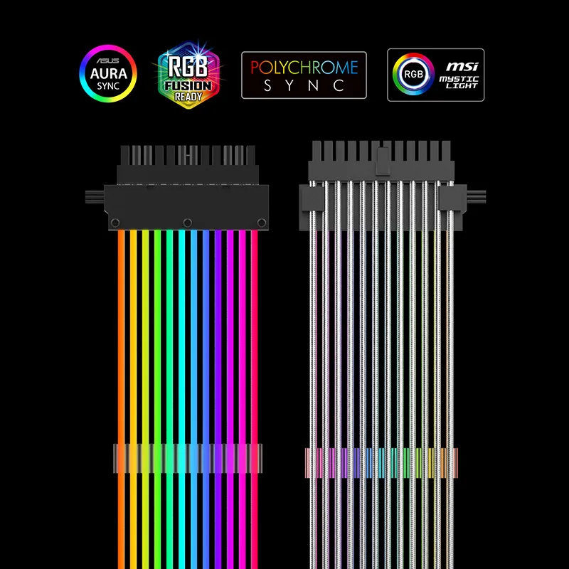 Fonte de Alimentação Cabo de Extensão 24pin Argb Sincronização Linha de Néon para Itx Matx Atx Suporte Asus Aura Sync Gigabyte Rgb Fusão Case do Computador Decoração