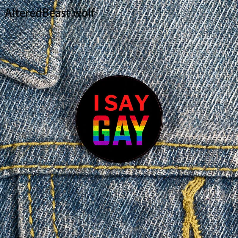 

Я говорю, гомосексуальная гордость, искусственные забавные броши на заказ, Сумка с отворотом рубашки, эмалированные булавки с мультяшным ри...