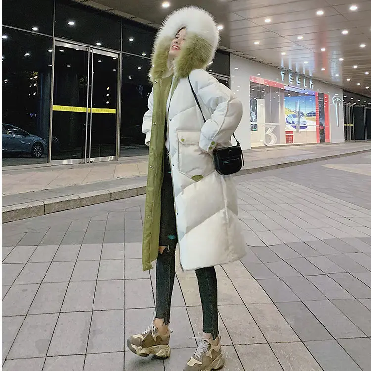Winter Jacket 2023 New Women Parka Clothes Long Coat Wool Hooded Jacket Fur Collar Thick Warm Snow Wear Padded Parka S66