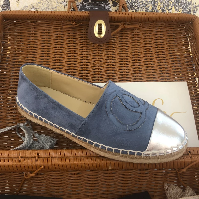 New Lint  Breathable Loafers Casual Rushed Hemp Flax Shoes Slip On Women Peas Flats Blue Color Summer