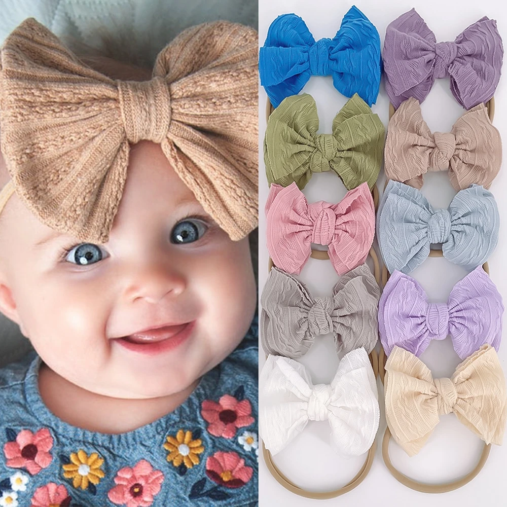 

New 1PCS Elastic Nylon Bows Baby Girls Headband Handmade Bowknot Lace Children Headwear Hair Accessories Photography Props