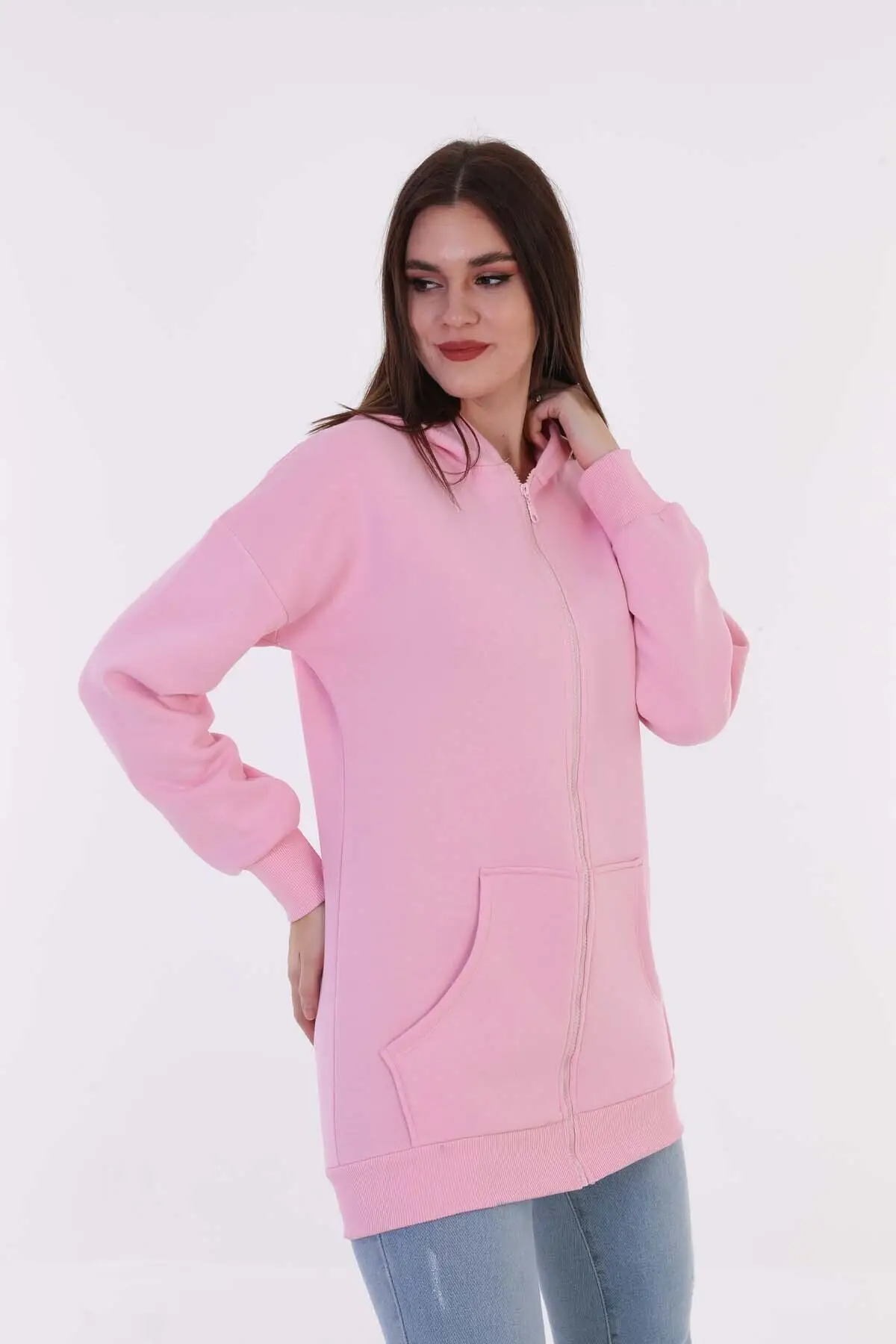 

Women's Cardigan Zipper Pocket Long Pink Casual Knitted Quality Fashion Cardigan Sweaters Loose Sweater Jumper